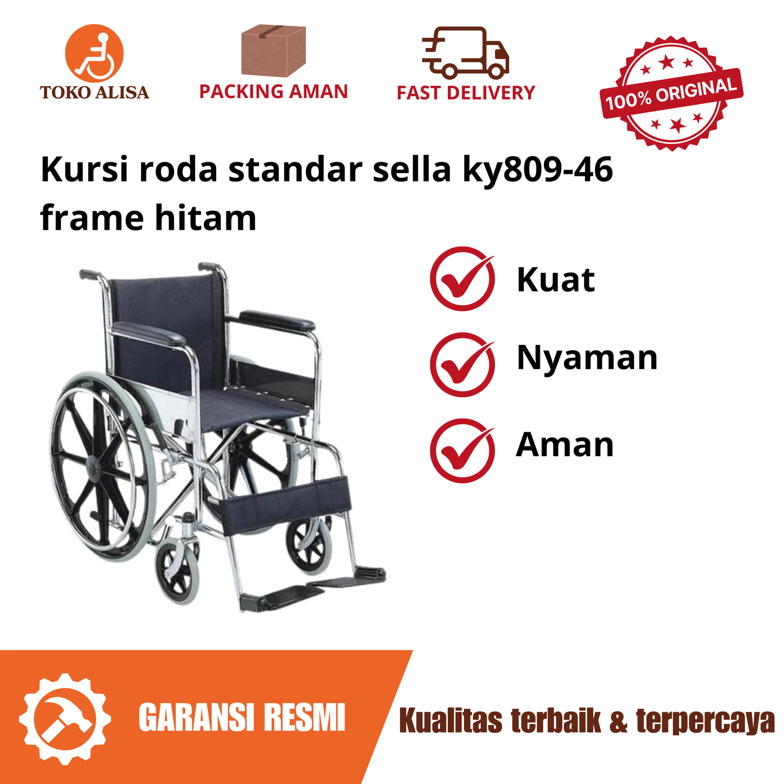 Kursi roda standar sella ky809-46  frame hitam
